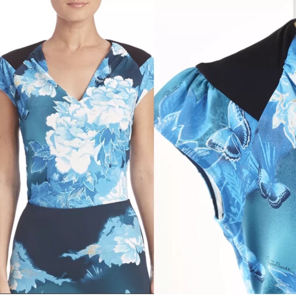 Roberto Cavalli Blue Floral Butterfly Shirt